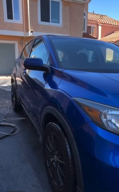 Blue Honda HR-V after a full exterior detail in Oceanside, glossy finish